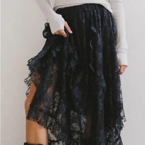 Bohme Midnight Blue Lace Maxi Skirt